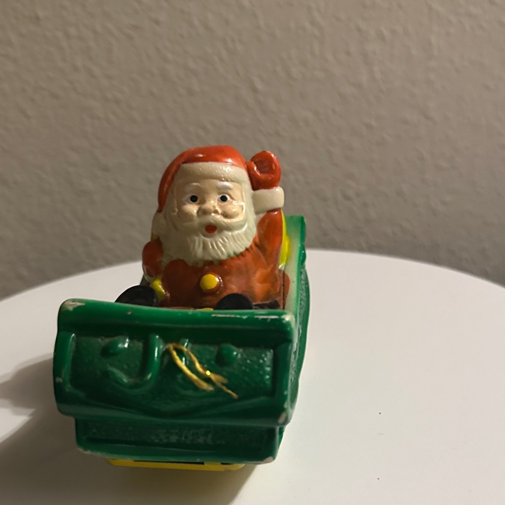 Vintage made in Japan tin and blown mold Santa sleigh circa 1960